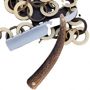 IKZARSA Straight <b>Razor</b> Super Stainless Steel Blade Natural Stag Horn Handle Single Blade <b>for</b> <b>Men</b> Barber Shop Outdoor Hotel Use - Product Image 1