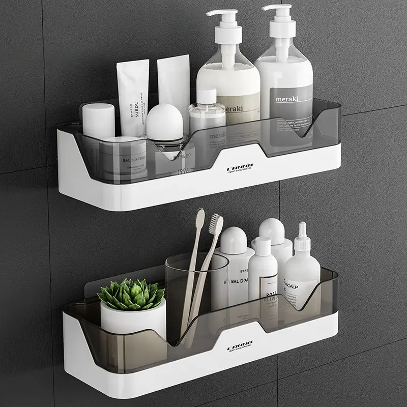 Large Capacity Wall Mounted Bathroom Shelf Shower Shelves Adhesive Plastic Caddy Bathroom Shelf