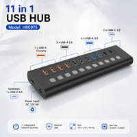 Hub USB C 11 en 1 con Múltiples Puertos y 11 Interruptores Individuales, Adaptador de Corriente de 12V 4A con Carga Inteligente para PC