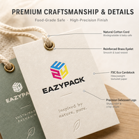 Étiquettes suspendues personnalisées pour soins de bébé, imprimées sur papier certifié écologique, pour marques de vêtements pour bébés EAZYPACK, personnalisables, MOQ 300