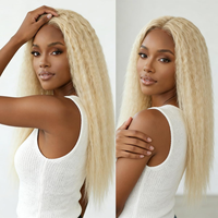 Extensions de cheveux humains vierges vietnamiens bruts, blond clair 613, texture Yaki doux et lisse, ou lisse crépu, en mèches
