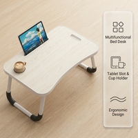 Bureau de lit en bois antidérapant pliable, petite table de bureau, d'étude ou de repas avec porte-gobelet et tiroir pour usage domestique