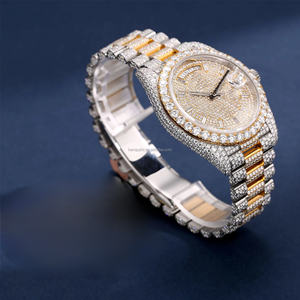 D Couleur VVS Moissanite Unisexe Montre Analogique Full Diamond Band 20mm Largeur Boîtier En Acier Inoxydable Classique Hommes Femmes Mouvement Eta - Product Image 2