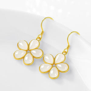 Boucles d'oreilles en jade néphrite Hetian naturel, fleurs de jade, argent S925, bijoux pour femmes, cadeau avec certificat d'évaluation D1112 - Product Image 3