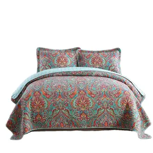 Juego de colchas de algodón Reversible, conjunto de ropa de cama de retazos, precioso patrón Floral europeo, tamaño King