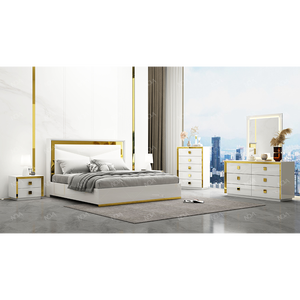 Juego de Muebles para Dormitorio King Size, Estilo Real, Lujoso, Moderno, para Hotel u Hogar, Base de Cama con Plataforma Blanca de Alto Brillo - Product Image 2