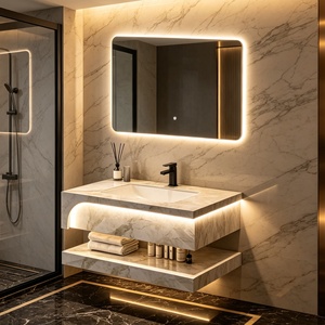 Mueble de <span class=keywords><strong>Baño</strong></span> Moderno de Lujo, Impermeable, de Pared, <span class=keywords><strong>con</strong></span> Doble Capa de Pizarra, <span class=keywords><strong>con</strong></span> <span class=keywords><strong>Espejo</strong></span> LED y Gabinete - Product Image 1