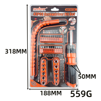 Kit d'outils à main 43 pièces avec embouts de tournevis, clé à cliquet, douilles hexagonales, embouts plats, Phillips, Torx pour réparation domestique et bricolage