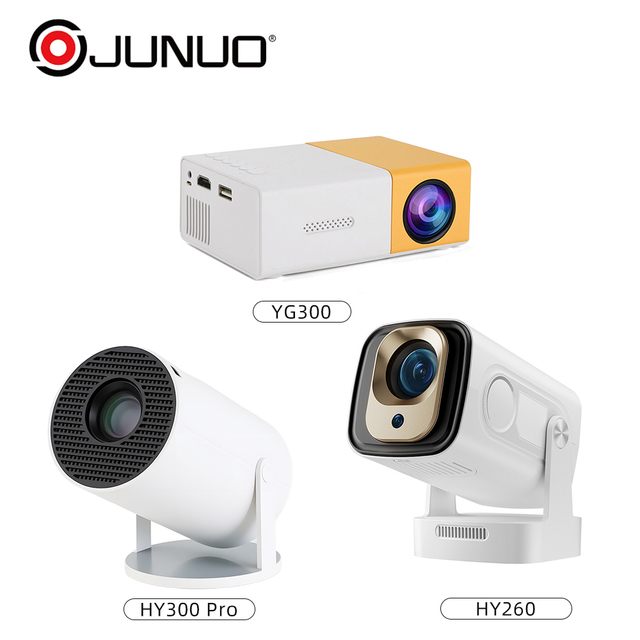 JUNUO HY300 PRO YG300 Hy260pro Hy3450 Mini Portable Smart 4K Projector for Home LCD Cinema Android Video Beam Projectors