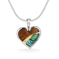 Collier pendentif fleur de frangipanier en argent sterling 925, bois de Koa hawaïen et coquille d'ormeau, bijoux des Caraïbes