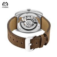 Montre automatique squelette carrée mécanique étanche 5ATM en cuir véritable avec logo personnalisé Migaga pour hommes