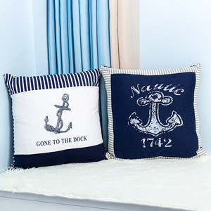 Nautical Anchor Print <b>Throw</b> <b>Pillow</b> Cotton Linen Square Cushion Decorative Sofa <b>Pillow</b> Marine Pattern Washable - Product Image 1