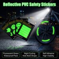 Pack d'autocollants de sécurité réfléchissants en PVC, vert fluorescent, imperméables, pour cyclisme nocturne, pour enfants, formes multiples, auto-adhésifs, haute visibilité