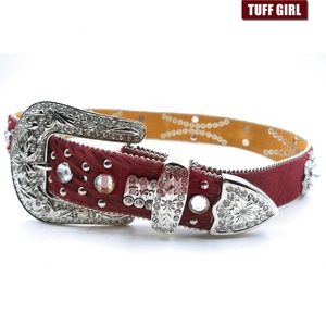 Brazil Cowgirl <strong>Red</strong> Hair on Hide Western Crystal <strong>Belt</strong> <strong>Red</strong> AB Prism Heart Concho Embossed Ladies Western Rhinestone <strong>Belt</strong> - Product Image 2