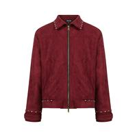 Blouson Bomber Vintage Décontracté en Daim Imperméable à Capuche Zippé Réversible Hiver Coupe Droite Épaules Structurées Doublure Sherpa