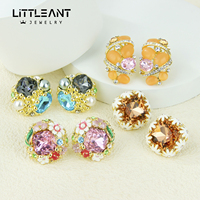 Anting-anting bunga indah desainer Italia baru anting-anting kancing batu zirkon kristal berlapis emas 14k untuk perhiasan wanita