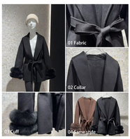 Manteau double face noir et marron sur mesure, avec poignets en fourrure de renard véritable détachables et ceinture, fabrication OEM, vente en gros, marque privée pour boutiques