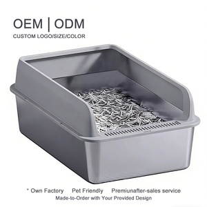 Litière <span class=keywords><strong>pour</strong></span> <span class=keywords><strong>chat</strong></span> semi-fermée à entrée par le haut, grande capacité, en acier inoxydable, avec couvercle anti-éclaboussures amovible – Meilleure vente - Product Image 1