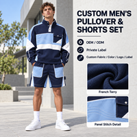 Ensemble personnalisé pull et short pour homme en tissu French Terry, col montant demi-zippé, design à empiècements color block, pour le quotidien et le streetwear