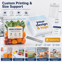 Sacs en polyéthylène transparents personnalisés, imperméables, à double fermeture éclair, refermables, auto-scellants, en LDPE, pour le stockage de légumes, de lait et de gelée