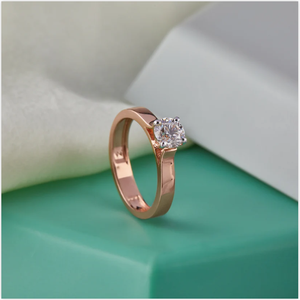 แหวนเพชรโซลิแทร์พราวทำจากหินเจียระไนทรงกลมสวยงามและเรียบง่ายดีไซน์เครื่องประดับจากอินเดีย - Product Image 2