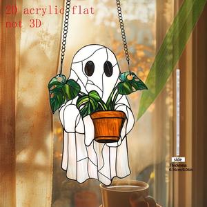 Halloween Faux Stained Glass Ghost Ornaments - Acrylic Suncatcher, Cute Gothic Fall <strong>Window</strong> Decor, Gift for <strong>Book</strong> Lovers &amp; <strong>Women</strong> - Product Image 4