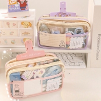 Sac à stylo transparent de grande capacité à trois couches, sac de rangement de boîte à papeterie minimaliste