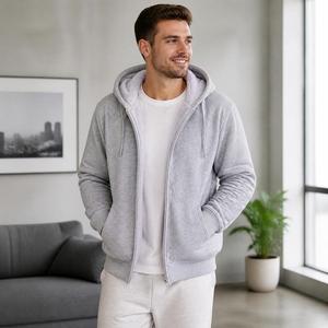 Sudadera con capucha para hombre, premium, color gris jaspeado, con forro polar y forro grueso de sherpa, corte holgado, para colecciones de ropa urbana de invierno - Product Image 4