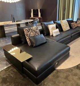 Muebles de sala de estar de gama alta varsace sofá modular de lujo en forma de U sofá seccional negro de cuero genuino - Product Image 2