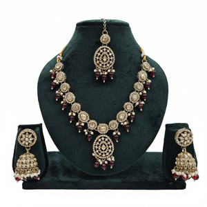 Gold Plated Fine Jewelry <b>Set</b> Necklace with Crystal Stone and <b>Pearls</b> Luxurious Necklace - Product Image 2
