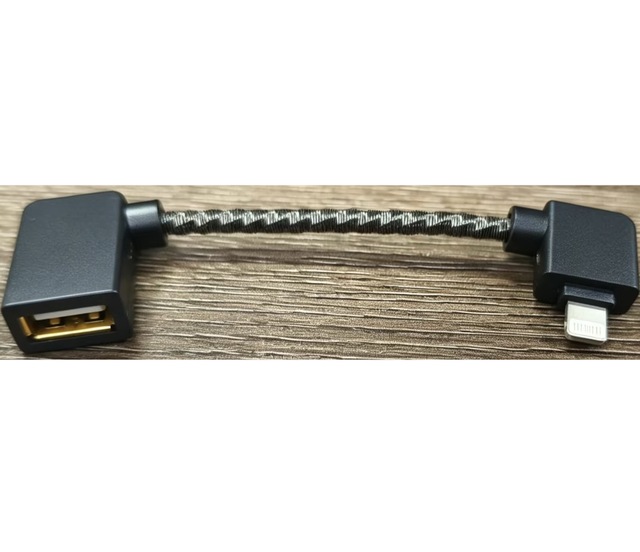 Apple Lightning to USB a OTG Audio Adapter Metal Spring Braided Gold Plated 90 Degree Elbow iPhone DAC Dongle
