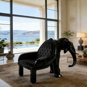 Sillón de Lujo con Forma de Elefante Negro, Hecho a Mano, Tapizado en Terciopelo, para Decoración de Sala de Estar en Villas - Product Image 1