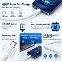Câble Tressé en Nylon Original USB-C Double 60W Durable 1M Charge Rapide Type C vers Type C pour iPhone 17 16 15 Pro Max Plus iPad