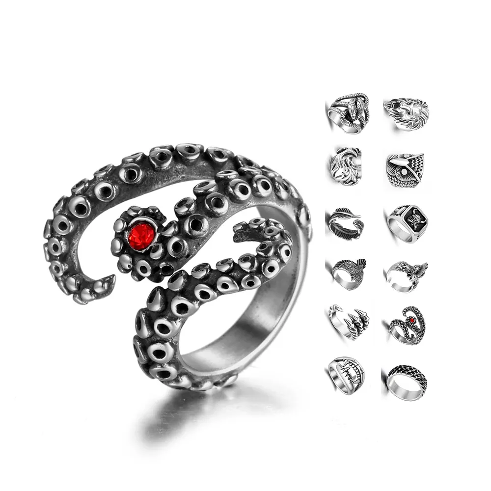 Оптовая продажа, винтажные кольца с животным дизайном, металлические ювелирные изделия в стиле панк, готические кольца, мужское кольцо из нержавеющей стали