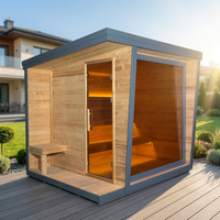 Pod Sauna Kayu Bakar Premium Ukuran Besar untuk Luar Ruangan dengan Kaca Full View dan Area Shower Terpisah