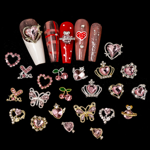 240 cái/hộp Móng Tay Thiết Kế Valentine Loạt Màu Hồng Rhinestone Anh Đào Hợp Kim Móng Tay Nghệ Thuật Quyến Rũ Trái Tim Pha Lê Móng Tay Nghệ Thuật Rhinestone Quyến Rũ - Product Image 3