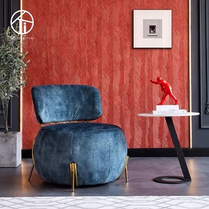 Muebles de sala de estar contemporáneos, silla otomana redonda de bola bonita, tapicería azul suave, sofá, silla de bebé Geo - Product Image 5