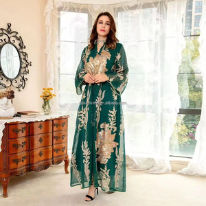 Jalabiya Ricamata con Paillettes Stile Arabo per <span class=keywords><strong>Donne</strong></span>, Elegante Abito per Ramadan e Abaya con Vita Naturale per <span class=keywords><strong>Donne</strong></span> Musulmane - Product Image 5