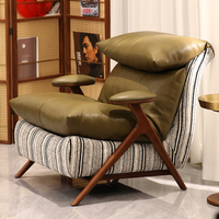 Fauteuil de loisirs vert olive, fauteuil d'appoint rembourré, structure en bois massif, tissu en cuir, siège individuel pour salon