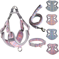 Harnais de poitrine exclusif à motif à carreaux et dessin animé sur le thème des chats, design en forme de H, ajustement réglable, pour Bichon Frisé et autres petits chiens