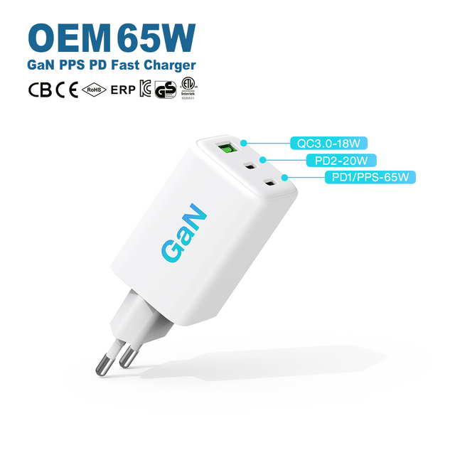 Portable Gan Charger 65w Charging Mobile Phone Wall Charger Type C 65W PPS QC 18w PD Fast Charger USB C 65w for iPhone Laptop