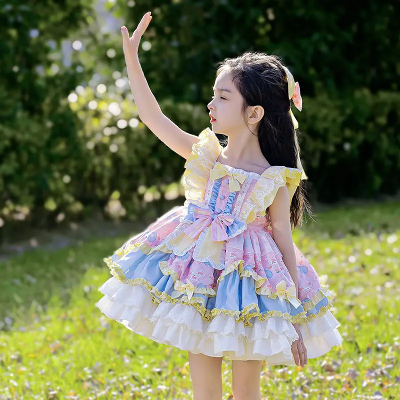 Maniche lunghe dolce ragazza Chiffon vestito da principessa bambina Lolita vestito da principessa del bambino della ragazza vestiti da ballo per i bambini