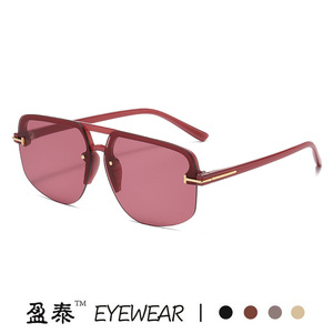 Men's T-Shaped Double-Bridge Sunglasses Pc <b>Frame</b> Uv400 Protection Fashionable Aviator Style - Product Image 5