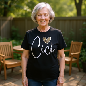 T-shirt nera a maniche corte con stampa leopardata Cici Grandma, taglia piccola - Product Image 3