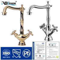 Robinet de cuisine moderne européen en acier inoxydable 304 316, finition satinée, double poignée, mitigeur doré avec douchette pour cuisine