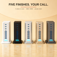Chargeur GaN 8 ports 520W, station USB C de bureau, 4C PD100W 4A QC30W, écran intelligent, compact, pour Apple Samsung