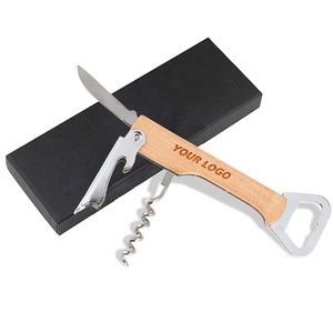 Оптовый изготовленный на заказ Многофункциональный открывалка для бутылок с деревянной ручкой официанты штопор Деревянный Открывалка для вина с логотипом - Product Image 5