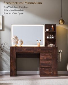 <span class=keywords><strong>Commode</strong></span> moderne en bois massif avec miroir LED et prise électrique, ensemble de bureau de maquillage pour petite chambre ou hôtel avec <span class=keywords><strong>tiroirs</strong></span> de rangement - Product Image 5
