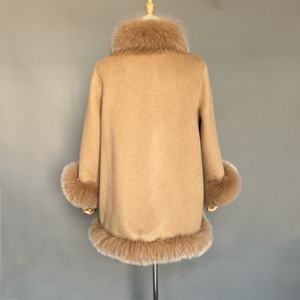 Winter Kasjmier Poncho Met Echte Vossenbont Kraag Manchetten Vrouwen Wollen Jas Bont <span class=keywords><strong>Cape</strong></span> Voor Dames - Product Image 6
