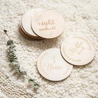 En bois bébé mensuel jalon disques grossesse annonce cartes nouveau-né naissance autocollants douche cadeau ensemble Photo accessoire